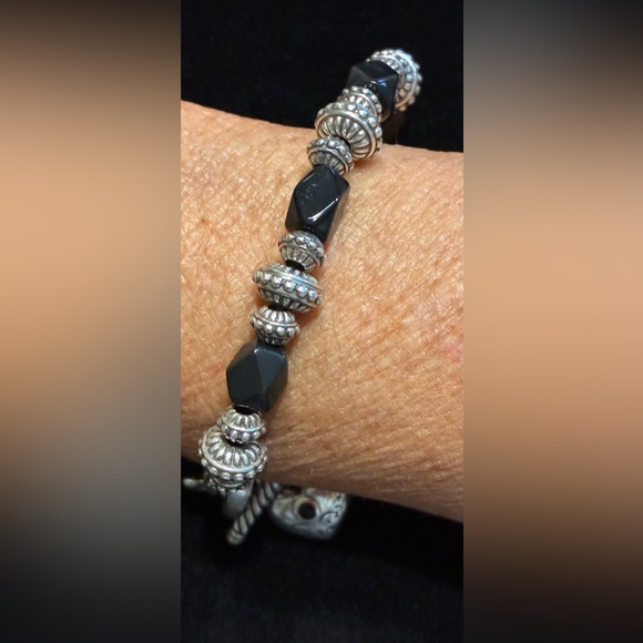 Brighton Silver-Tone and Black Beaded Heart Charm Bracelet - Picture 12 of 13